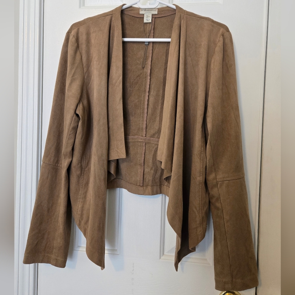 Katherine Barclay Drape Waterfall Brown Faux Suede Drape Jacket Cardigan Size L